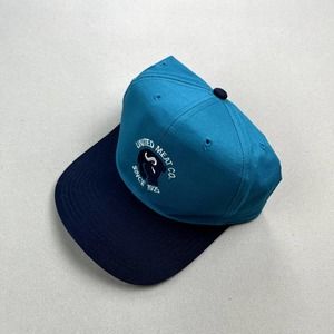 Vintage Bull Animal Hat Cap Snapback Blue Meat Company Butcher Farmer Steak 90s